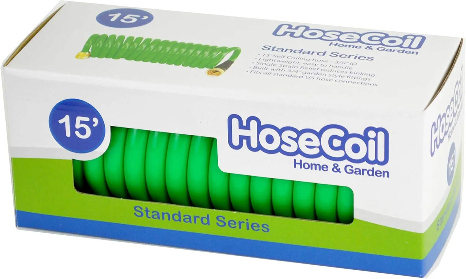 3/8 inch ID Self Coiling Garden, RV, Marine Outdoor Water Hose (15' Green)