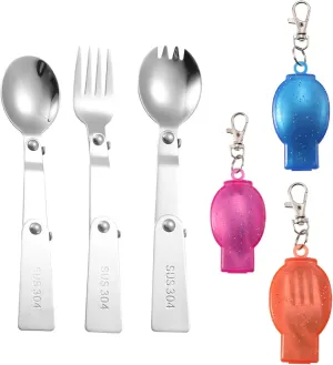 3Pcs Foldable Fork Spoon Spork Set, Stainless Steel Portable Folding Camping Flatware Set, Folding Spoon And Fork Folding Fork Folding Spoon, Portable Camping Cutlery