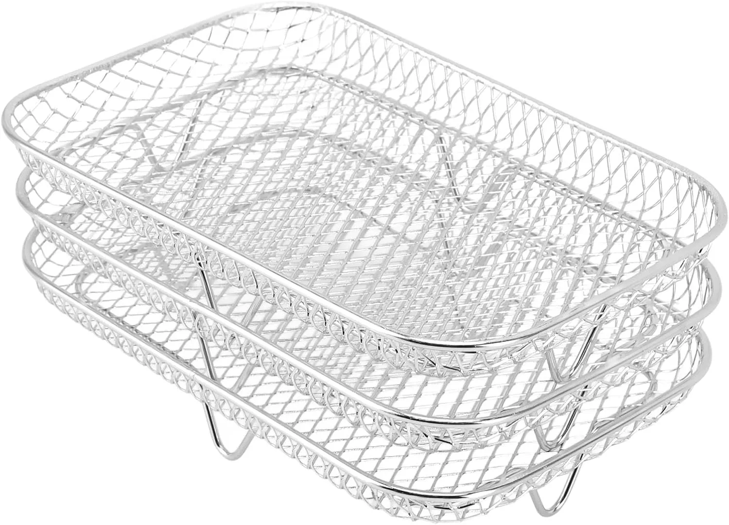 3PCS Stackable Multi Layer Dehydrator Rack, Stainless Steel Fryer Accessories, Convenient Side Design, Versatile Stackable Design, 8 Inch Compatibility, Made of Food Grade 304 (Rectangle (12 X 10 X