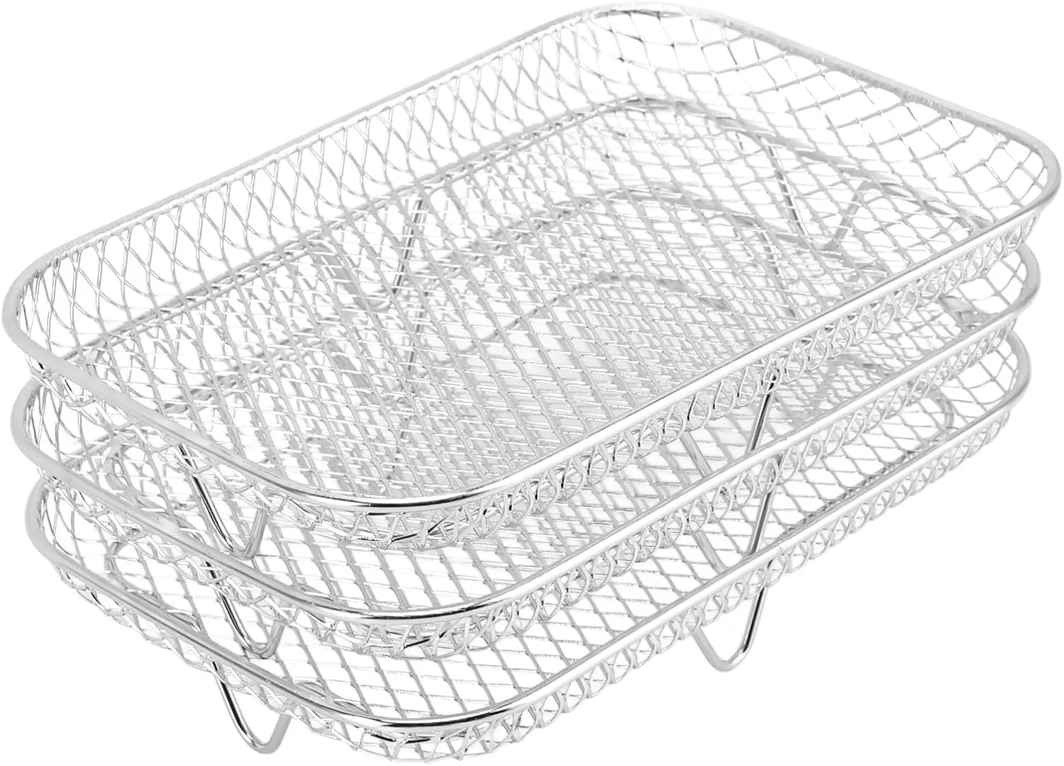 3PCS Stackable Multi Layer Dehydrator Rack, Stainless Steel Fryer Accessories, Convenient Side Design, Versatile Stackable Design, 8 Inch Compatibility, Made of Food Grade 304 (Rectangle (12 X 10 X