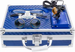 3W LED Headlamp with Filter   3.5X 420 Binocular Loupes Magnifying Glasses Aluminum Box (Blue)