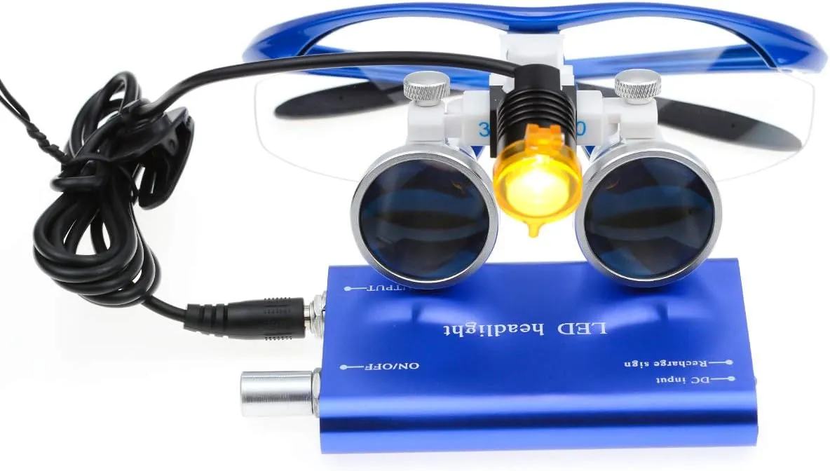 3W LED Headlamp with Filter   3.5X 420 Binocular Loupes Magnifying Glasses Aluminum Box (Blue)