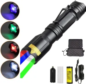 4 Color in 1 Multicolor Flashlight Rechargeable high Lumens Red White Blue Green Multi-Color RGBW LED Flashlights Zoomable Waterproof Tactical Flash Light for Night Vision Fishing Astronomy