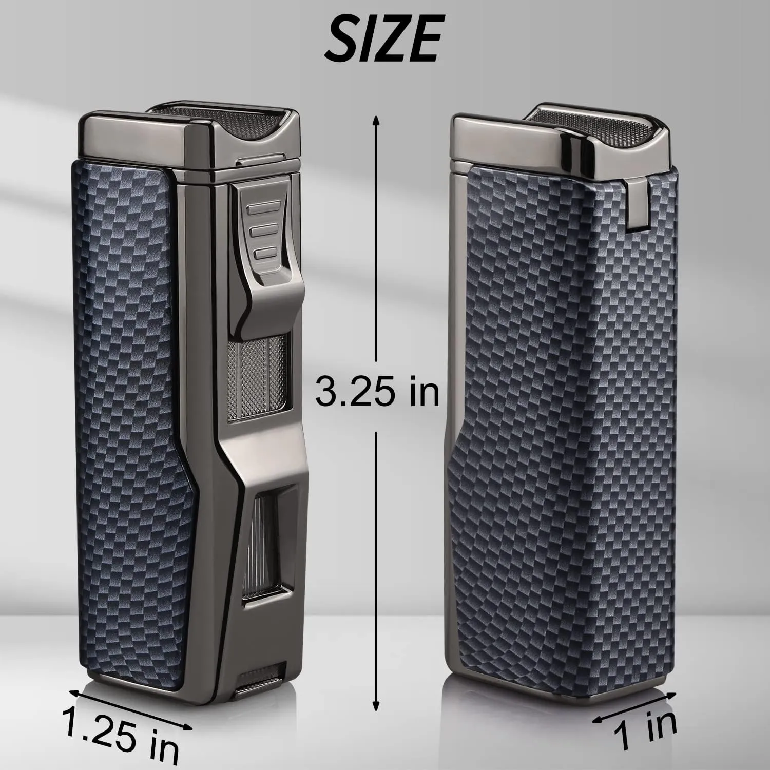 4 Jet Flame Torch Cigar Lighter - Refillable Butane, Windproof With Punch & Holder - Gift for Men Women (Blue Black, Without Gas)