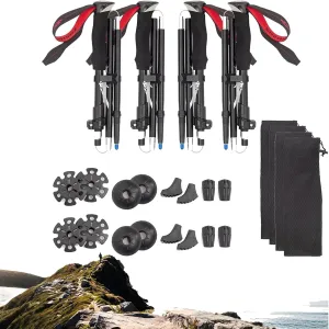 4 Pac Collapsible Trekking Hiking Poles- 2 Pack Folding Aluminum Walking Sticks Telescopic, Adjustable, Lightweight for Men Women