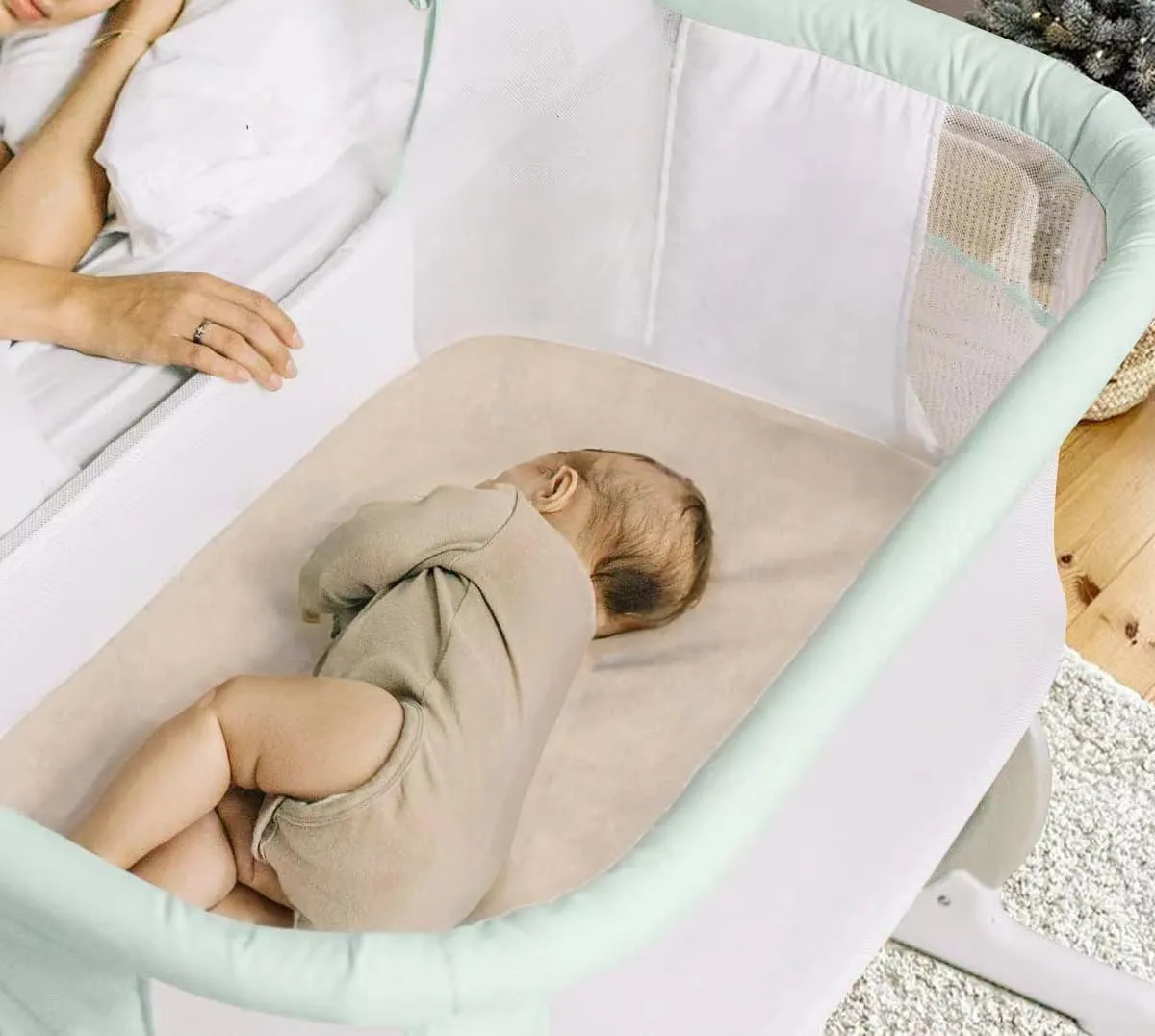 4 Pack Bassinet Sheets (20" x 33"), Compatible with Angelbliss, YADAQE, Maxi-COSI Iora/Swift, Pamobabe, BIERUM and Papablic Baby Bassinet, Soft and Skin-Friendly, Mint Green and Color Rainbow