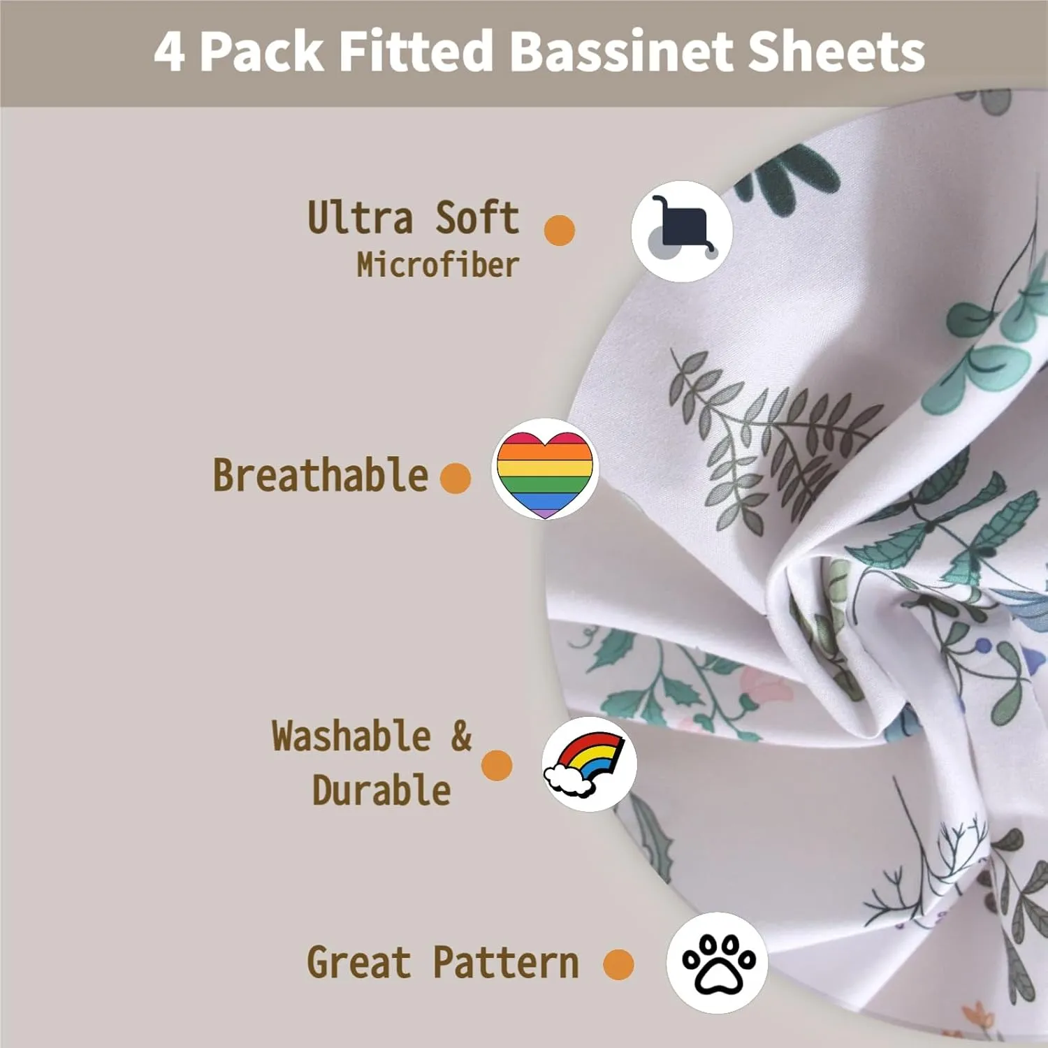 4 Pack Bassinet Sheets (20" x 33"), Compatible with Angelbliss, YADAQE, Maxi-COSI Iora/Swift, Pamobabe, BIERUM and Papablic Baby Bassinet, Soft and Skin-Friendly, Mint Green and Color Rainbow