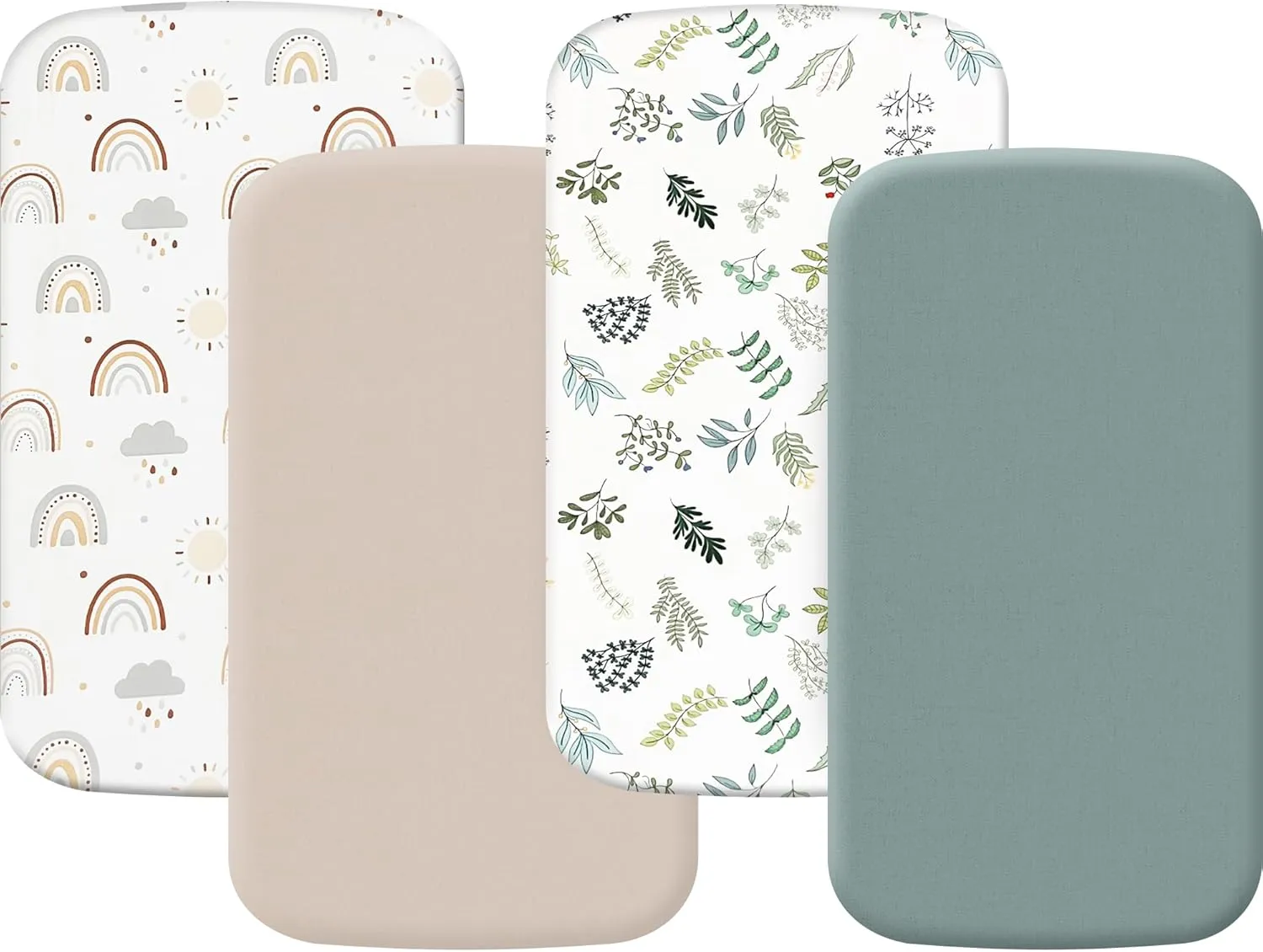 4 Pack Bassinet Sheets (20" x 33"), Compatible with Angelbliss, YADAQE, Maxi-COSI Iora/Swift, Pamobabe, BIERUM and Papablic Baby Bassinet, Soft and Skin-Friendly, Mint Green and Color Rainbow
