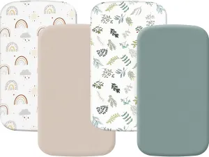 4 Pack Bassinet Sheets (20" x 33"), Compatible with Angelbliss, YADAQE, Maxi-COSI Iora/Swift, Pamobabe, BIERUM and Papablic Baby Bassinet, Soft and Skin-Friendly, Mint Green and Color Rainbow