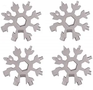 4 PCS 18-in-1 Stainless Steel Snowflake Multi-Tool, Pocket Size Bottle Opener EDC Wrench Precision Screwdriver Tactical Tool for Outdoor Camping (Silver)