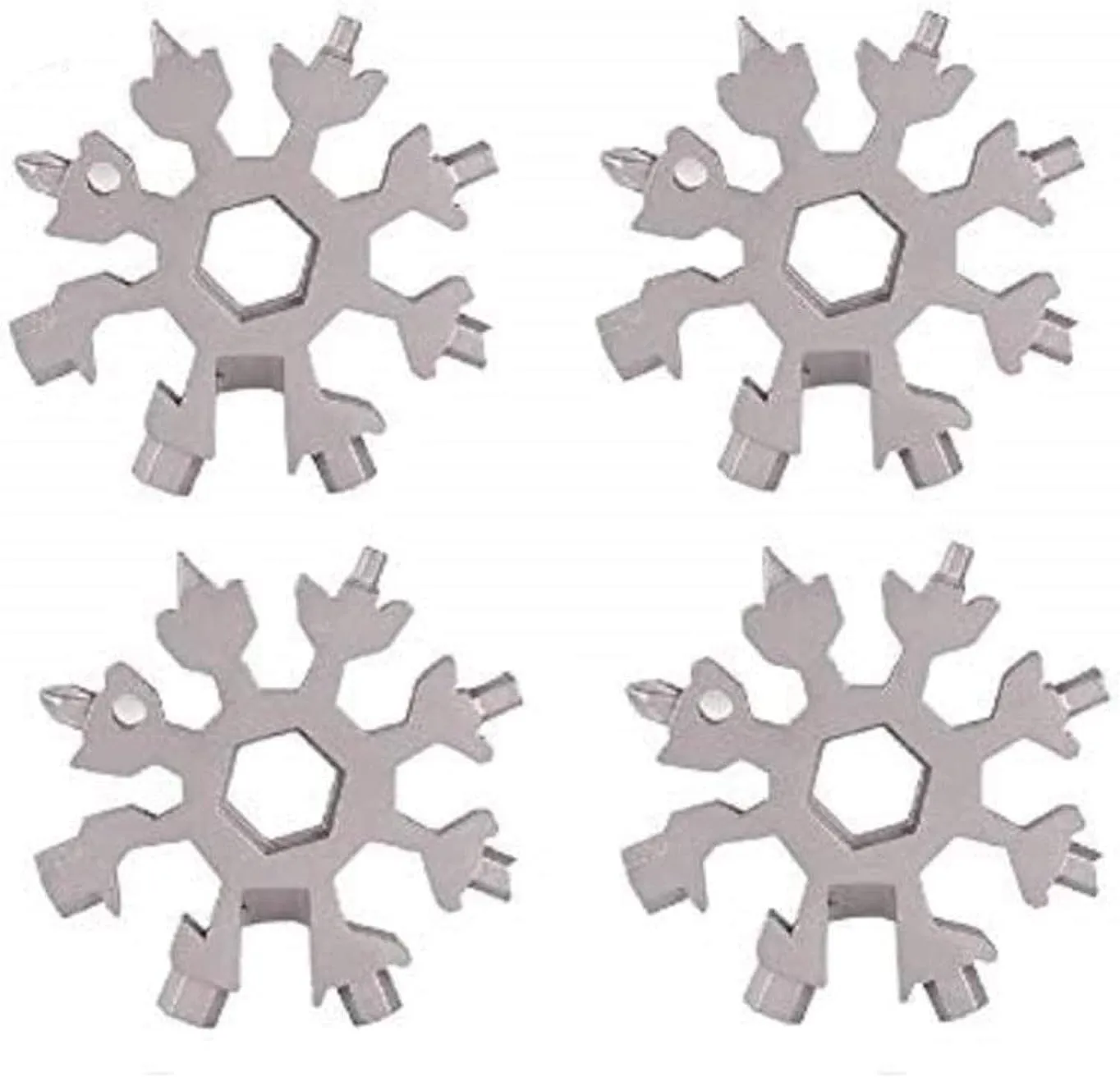 4 PCS 18-in-1 Stainless Steel Snowflake Multi-Tool, Pocket Size Bottle Opener EDC Wrench Precision Screwdriver Tactical Tool for Outdoor Camping (Silver)