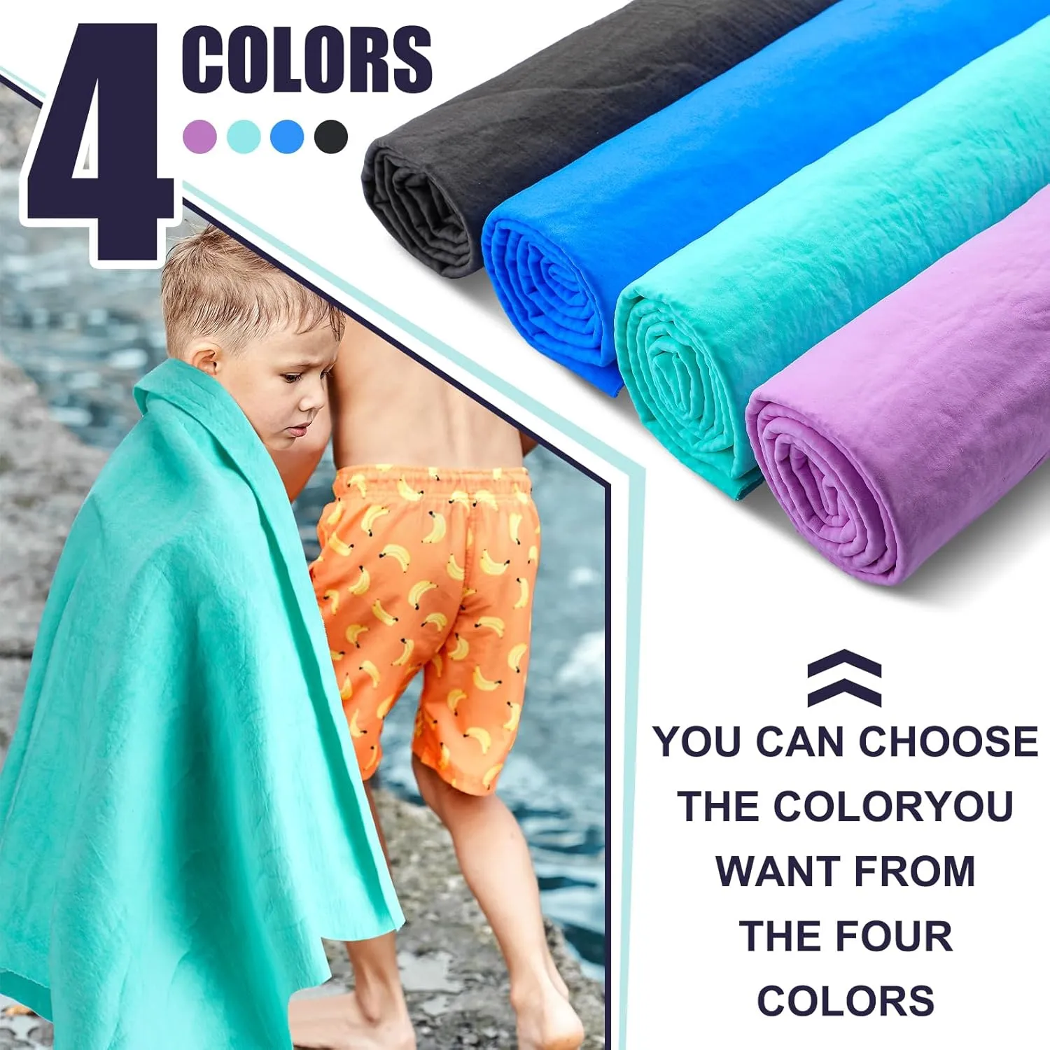 4 Pcs Swim Chamois Towel Shammy Sports Swimmers Towel for Diving Swimming Triathlons and Other Water Sports(26 x 17 Inch,Blue, Green, Dark Gray, Purple)