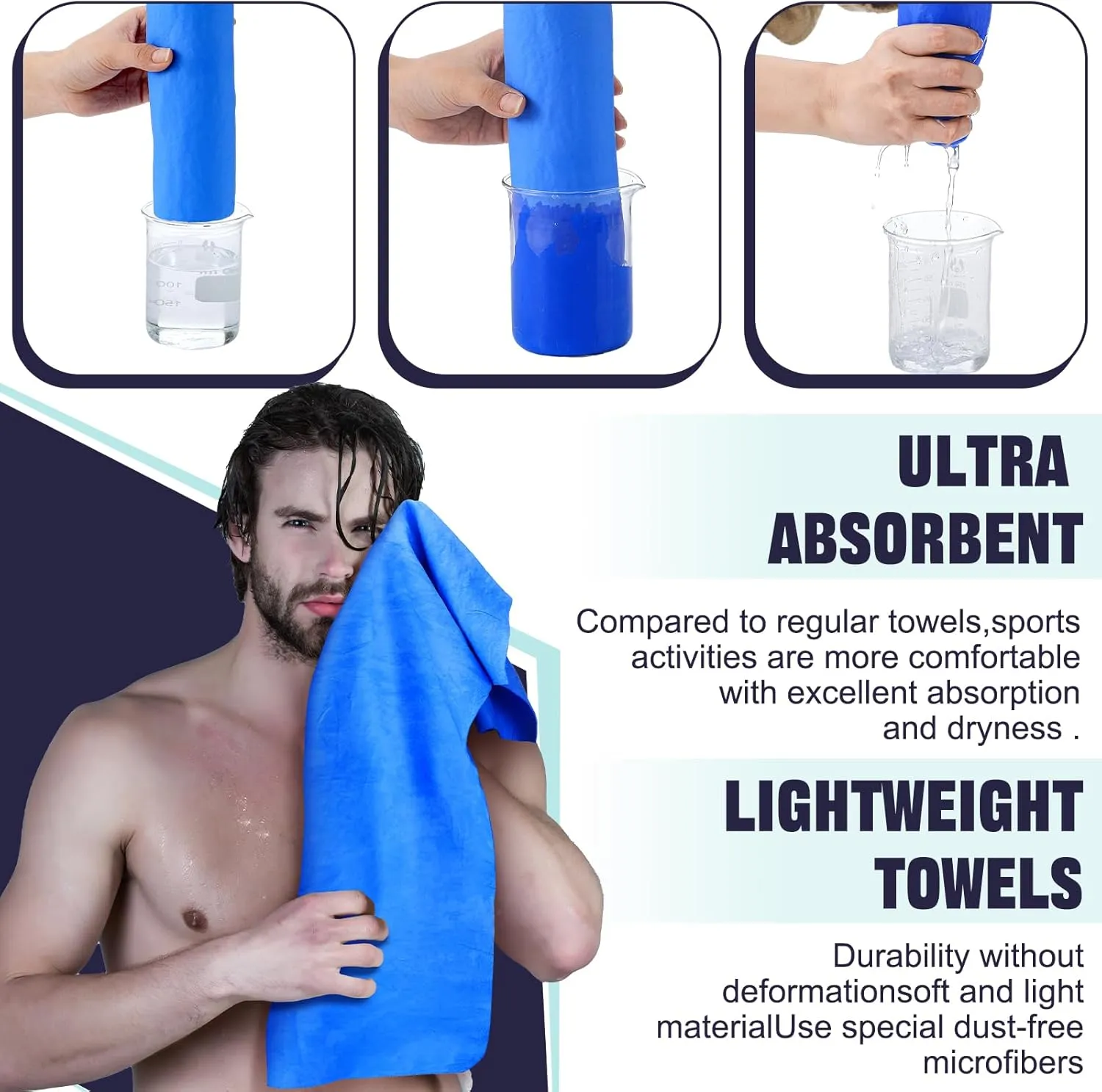 4 Pcs Swim Chamois Towel Shammy Sports Swimmers Towel for Diving Swimming Triathlons and Other Water Sports(26 x 17 Inch,Blue, Green, Dark Gray, Purple)