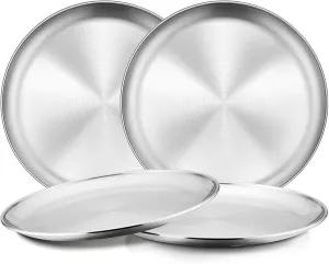 4-Piece Stainless Steel Plates 8 Inch 304(18/8) Metal Round Dinner Plate Kids Toddlers Dishes for Serving Dishwasher Safe