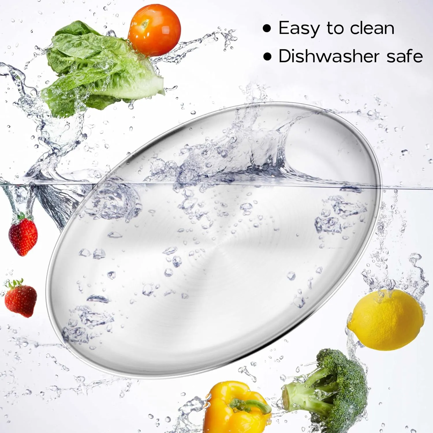 4-Piece Stainless Steel Plates 8 Inch 304(18/8) Metal Round Dinner Plate Kids Toddlers Dishes for Serving Dishwasher Safe