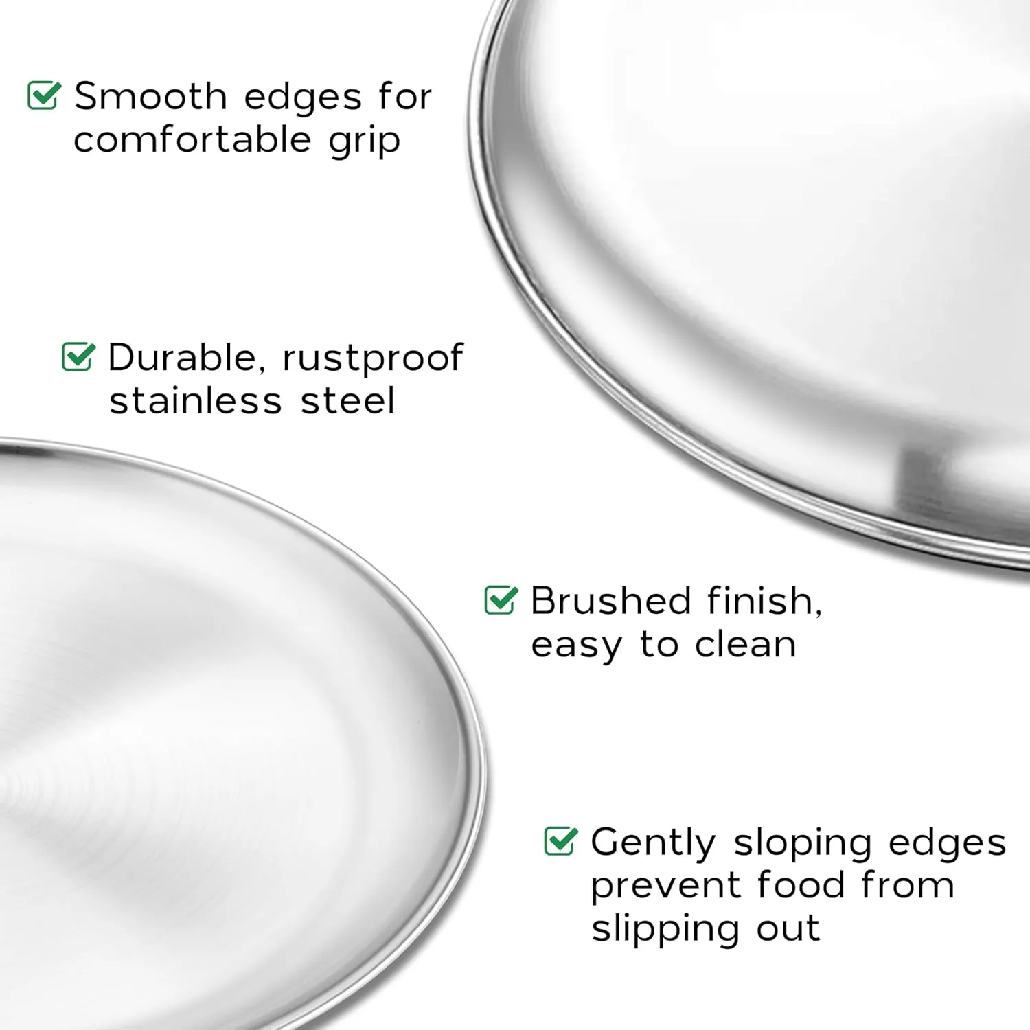 4-Piece Stainless Steel Plates 8 Inch 304(18/8) Metal Round Dinner Plate Kids Toddlers Dishes for Serving Dishwasher Safe