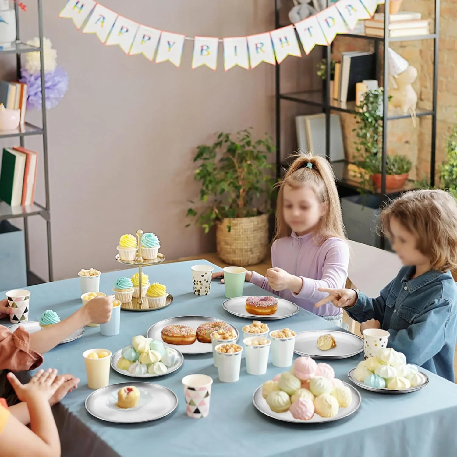 4-Piece Stainless Steel Plates 8 Inch 304(18/8) Metal Round Dinner Plate Kids Toddlers Dishes for Serving Dishwasher Safe