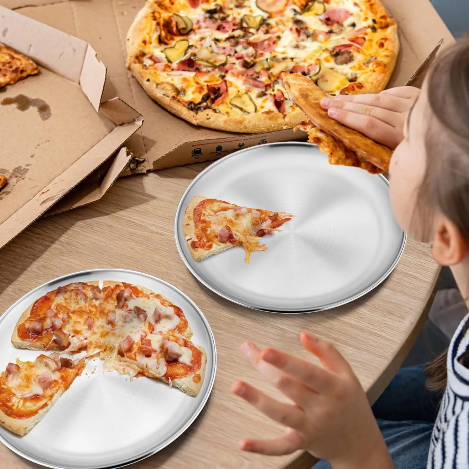 4-Piece Stainless Steel Plates 8 Inch 304(18/8) Metal Round Dinner Plate Kids Toddlers Dishes for Serving Dishwasher Safe