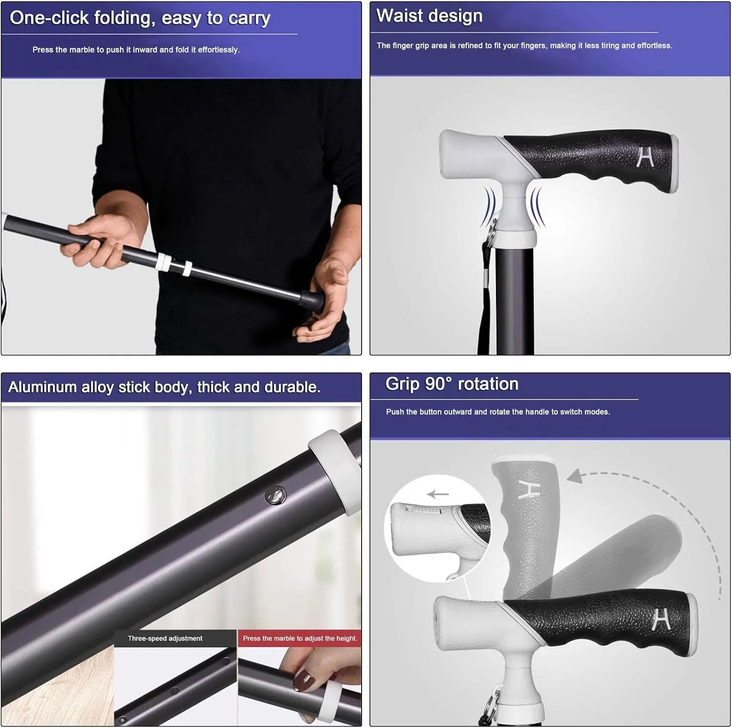 4-Section Telescopic Walking Stick Titanium Alloy Lightweight Hiking Stick - Can Be Put in a School Bag Non-Slip Walking Stick(A,38~105cm)