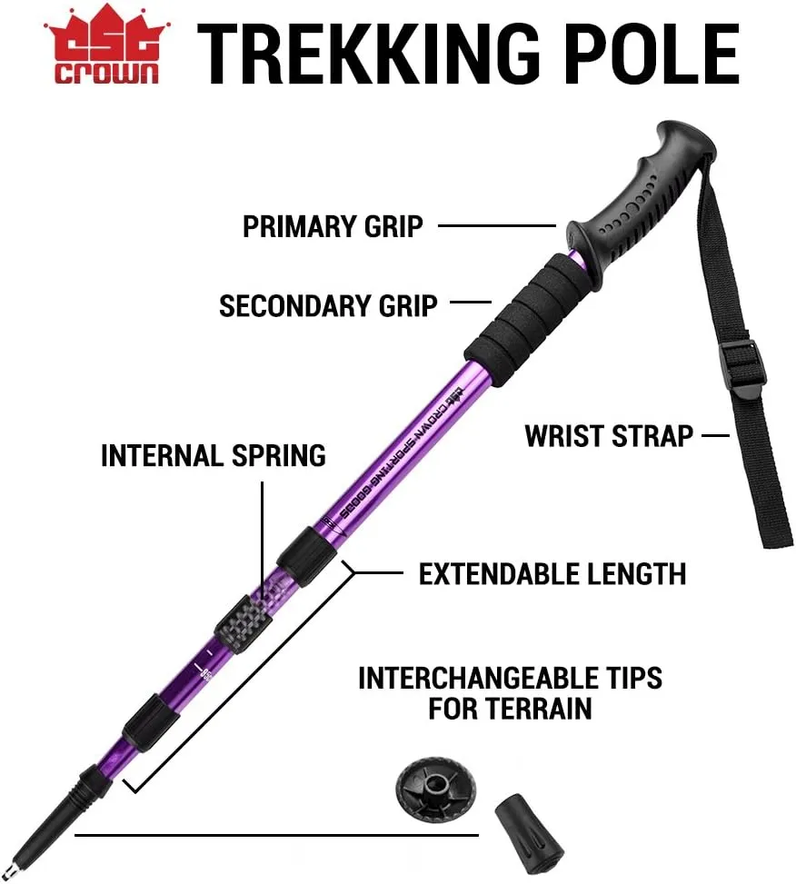 43" Shock-Resistant Adjustable Trekking Pole and Hiking Staff by Crown Sporting Goods