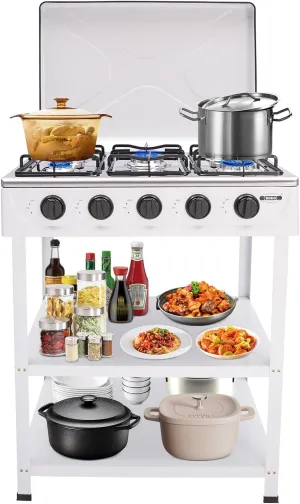 5 Burners Natural Gas Stove,Portable Camping Stove with Support Leg Stand,Manual Ignition Outdoor Burner for Cooking Camping Fishing and RV Travel