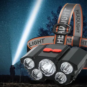 5 LED Flashlight Rechargeable with Built in Battery Strong Light Camping Adventure Fishing Head Light Headlamp (Type A)