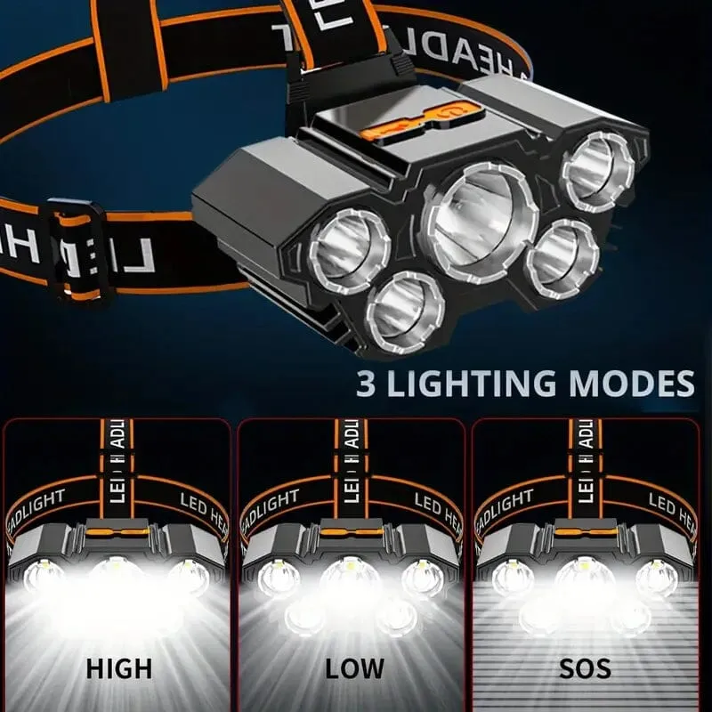 5 LED Headlamp High Lumens Super Bright Outdoor Headlight
