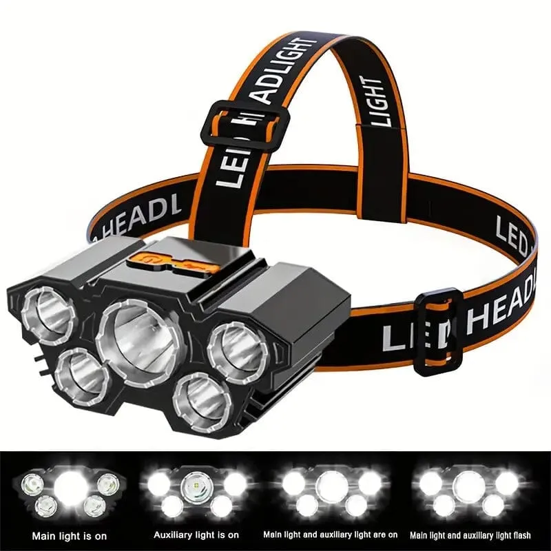 5 LED Headlamp High Lumens Super Bright Outdoor Headlight