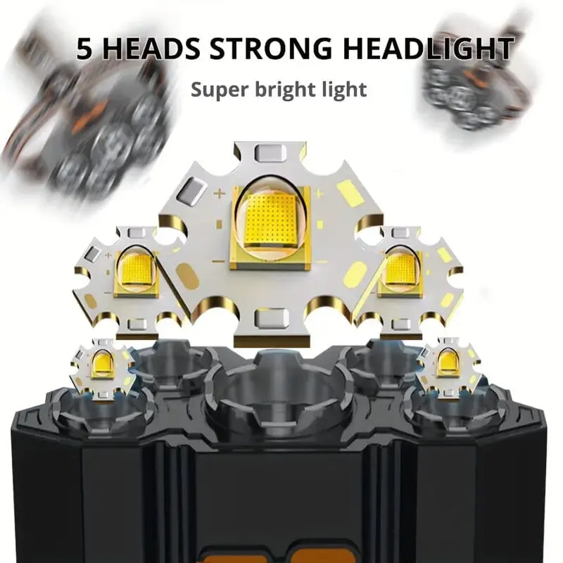 5 LED Headlamp High Lumens Super Bright Outdoor Headlight