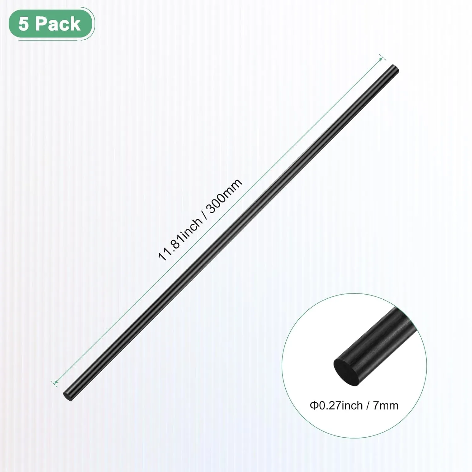 5-Pack Carbon Fiber Rods, 300mm Length 7mm Dia Carbon Fiber Solid Matte Pole for RC Airplane/DIY Craft/Scale Model Kite Wing Tube [11.81 x 0.27IN]