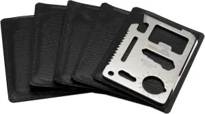 (5-Pack, Silver) Ninja Outdoorsman 11 in 1 Stainless Steel Credit Card Pocket Sized Survival Multi-Functional Gadget Tool - Great Gift or Stocking Stuffer for Camping, Hiking or Emergency