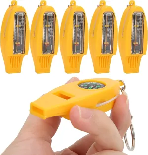 5 Pcs Multifunctional 4 in 1 Camping Hiking Outdoor Whistle, Emergency Survival Whistle, with Compass Magnifier Thermometer, for Hiking, Camping, Climbing, Rescue Signaling