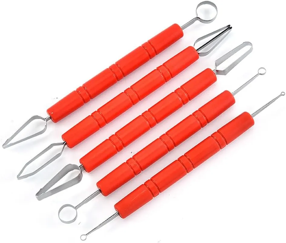 5 Pieces Fruit Carving Tool Fruit Sculpting Tool Stainless Steel Clay Sculpting Tool Pottery Sculpting Tool Clay Carving Tool Pottery Carving Tool Clay Molding Tool Pottery Molding Tool, Red