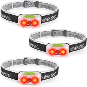 500 Lumen Rechargeable Headlamp (3 Pack), 5 Modes with Red Light Head Lamp, IP54 Water-Resistant Adjustable Strap Head Light for Adult Running, Camping, Cycling-White