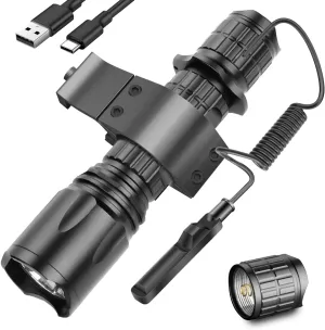 5000 Lumen Picatinny Rail Tactical Flashlight - 5 Modes USB Rechargeable Rifle Light with Pressure Switch - Ideal for Hunting, Camping & Tactical Operations