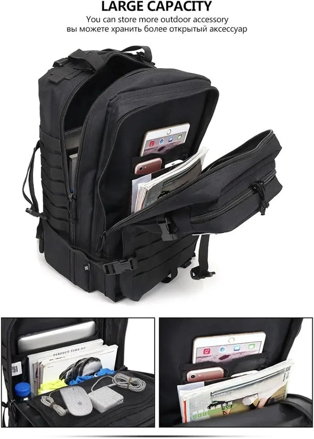 50L Tactical Backpacks Man Traveling Bags Survival Outdoor 3P Assault Pack EDC Molle Pack Hiking Trekking Hunting Bag(Yellow)
