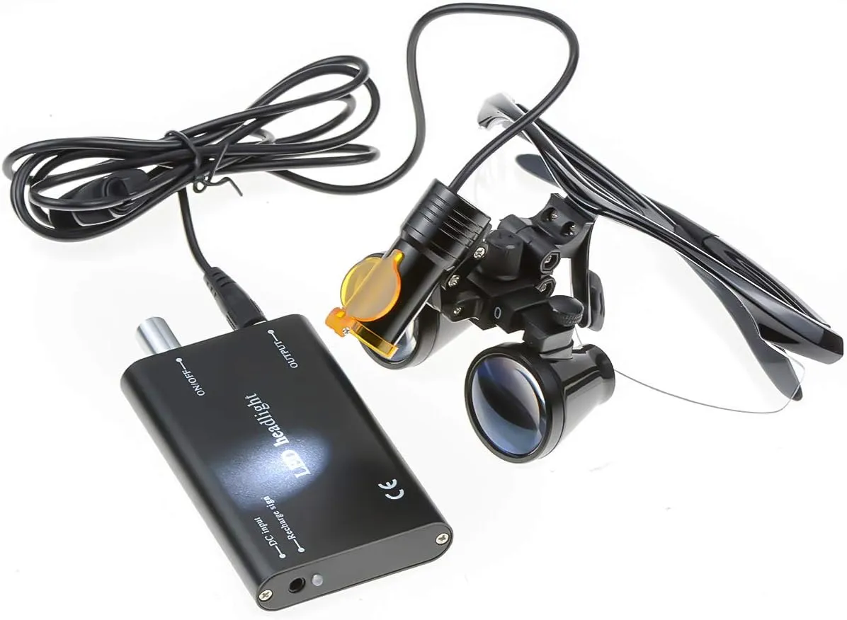 5W LED Headlamp with Filter   3.5X 420 Binocular Loupes Magnifying Glasses Aluminum Box (Black)