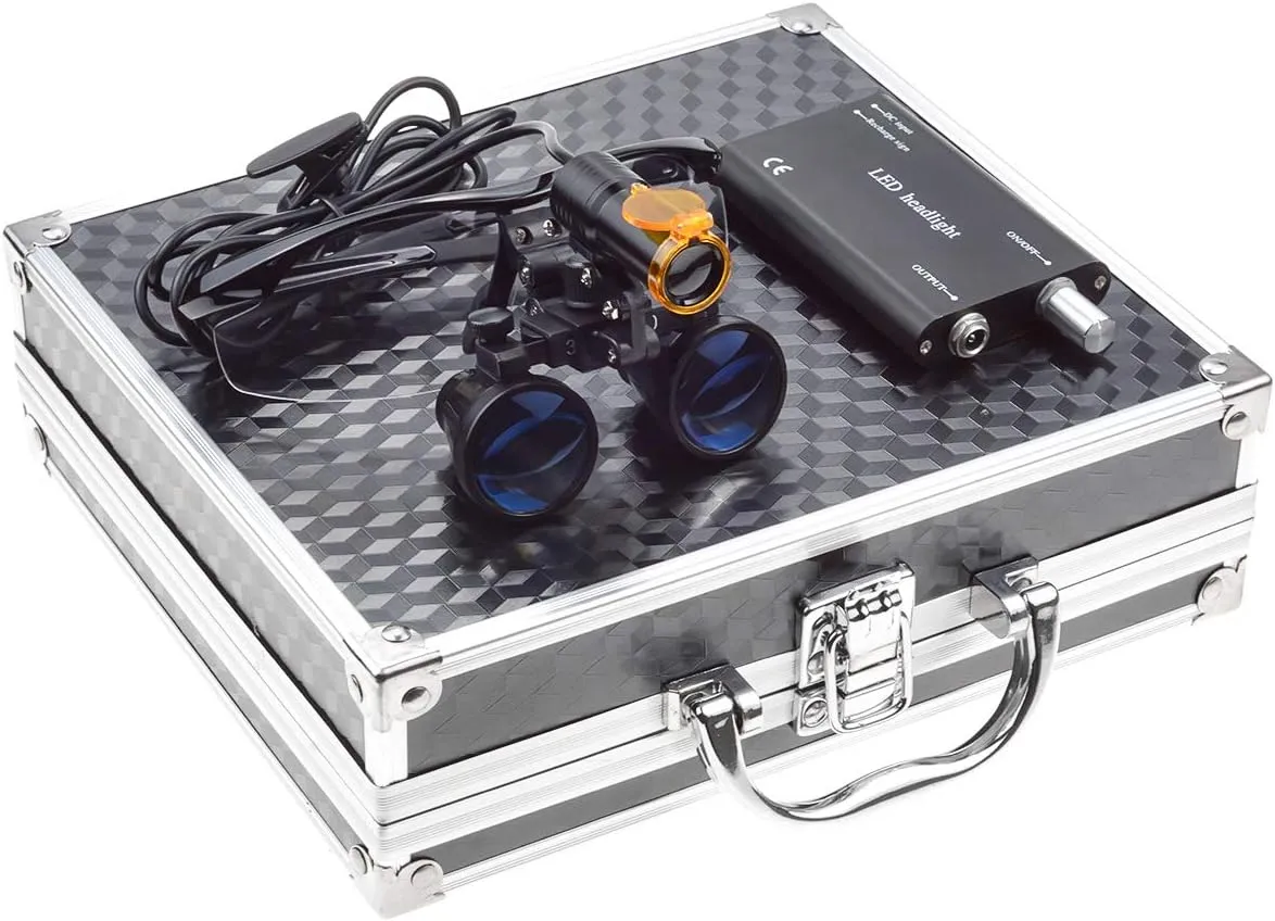 5W LED Headlamp with Filter   3.5X 420 Binocular Loupes Magnifying Glasses Aluminum Box (Black)