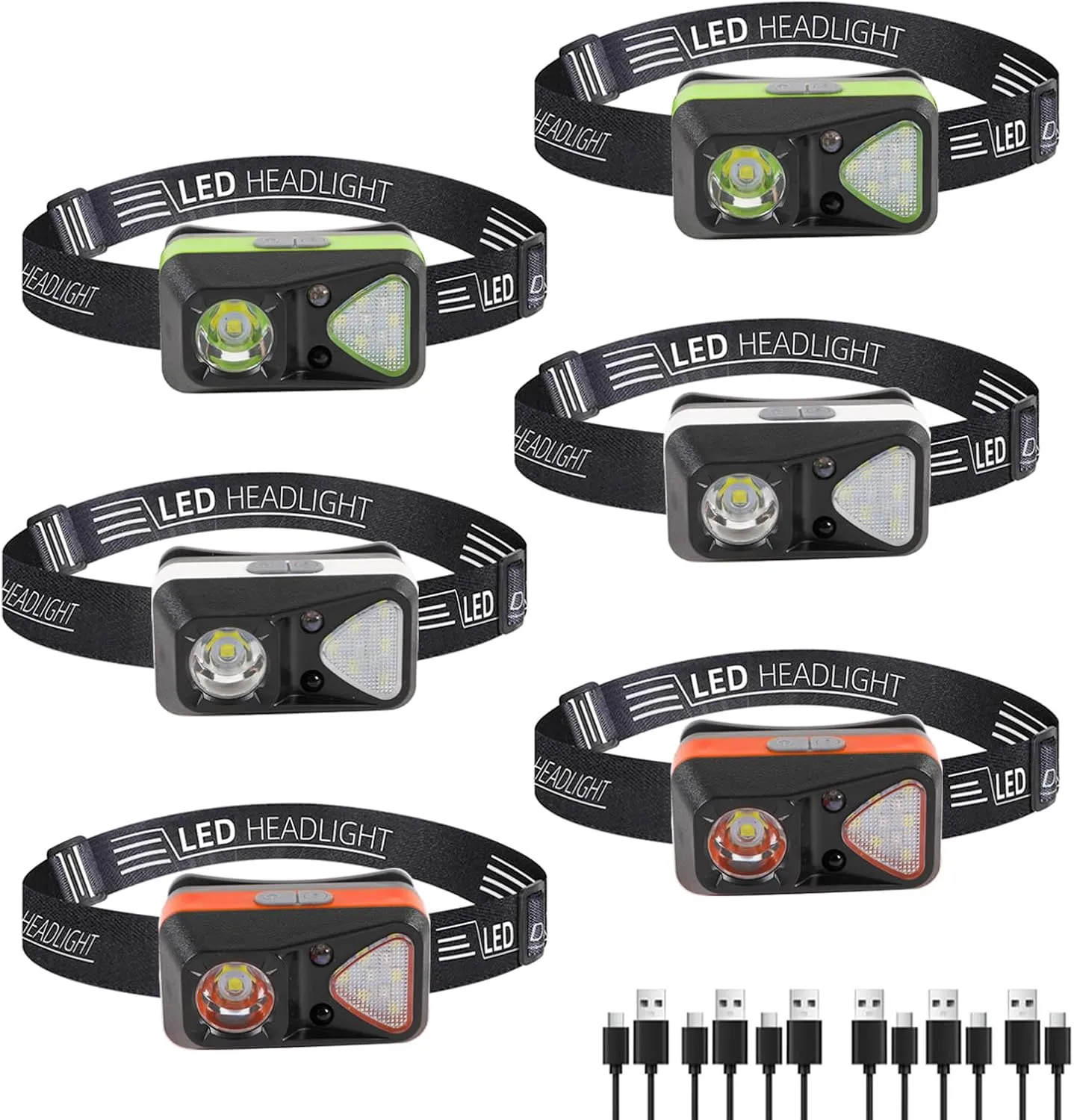 6 Pack Rechargeable Headlamp Flashlight, LED Head Lamp with White Red Light, Super Bright USB-C Headlight Motion Sensor Head Lamp for Adults 11 Mode Outdoor Camping Running Hiking Fishing