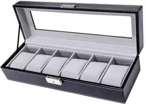 6-Slot Watch Case for Men & Women – Black PU Leather Watch Organizer with Lock, Travel Watch Display Box