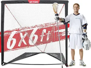 6 x 6 x 6 Feet Lacrosse Goal Fast Install, Fiberglass Frme, Lightweight, Foldable, Portable, Carry Bag Included