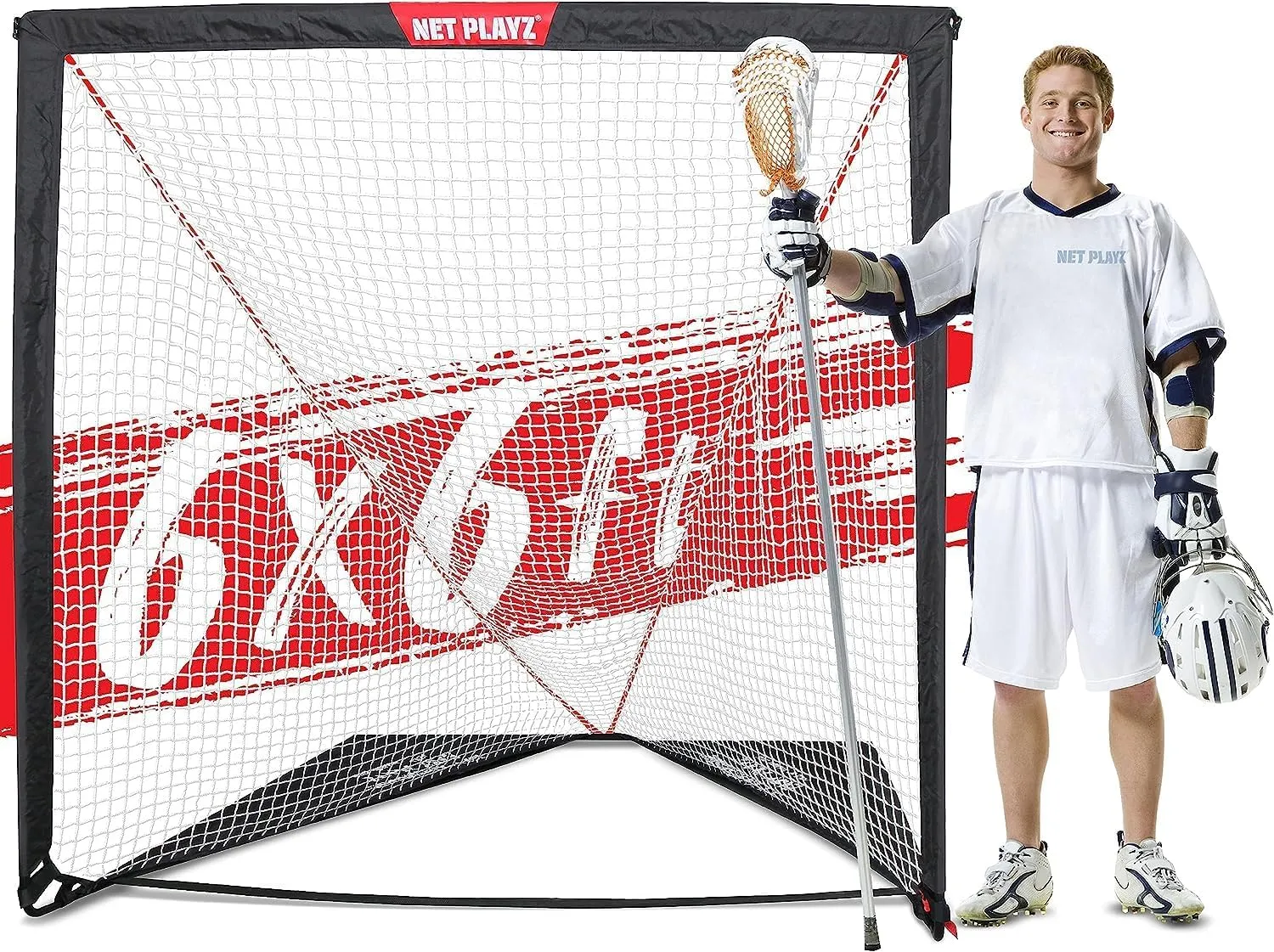 6 x 6 x 6 Feet Lacrosse Goal Fast Install, Fiberglass Frme, Lightweight, Foldable, Portable, Carry Bag Included