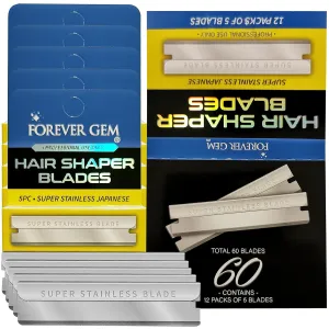 60 Count Single Edge Razor Blades – Japanese Stainless Steel – 12 Packs of 5 – Hair & Eyebrow Shaper Blades for Men & Women – Straight Razor Refills