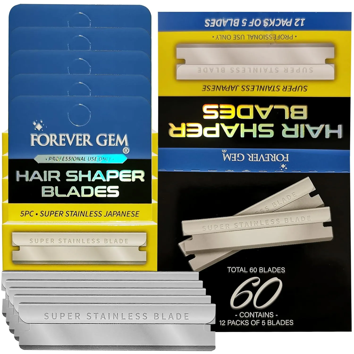 60 Count Single Edge Razor Blades – Japanese Stainless Steel – 12 Packs of 5 – Hair & Eyebrow Shaper Blades for Men & Women – Straight Razor Refills
