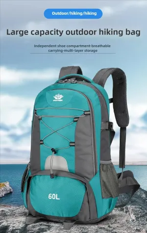 60L Hiking Backpack Large Capacity Waterproof Multifunctional Outdoor Travel Daypack with Shoe Compartment (Blue)