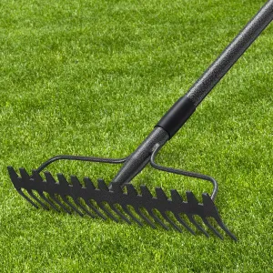 63'' Bow Rake ，17 Tines Metal Head Rakes with Stainless Steel Handle，Heavy Duty Garden Rake for Loosening Soil Gathering Leaf Leveling Lawn Farming Land Management Yarn Thatch Rake