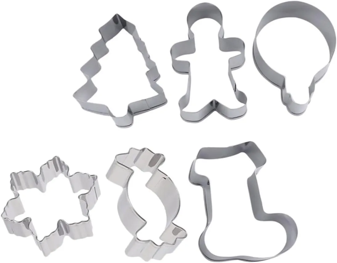 6Pcs Christmas Cookie Cutters Baking Molds for Holiday Cookies Includes Gingerbread Man Christmas Tree Candy Snowflake Boot Shapes