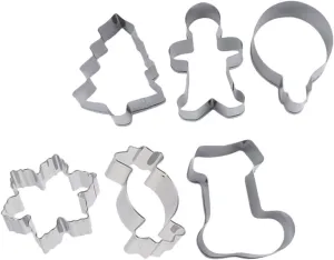 6Pcs Christmas Cookie Cutters Baking Molds for Holiday Cookies Includes Gingerbread Man Christmas Tree Candy Snowflake Boot Shapes