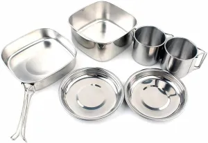 6pcs Outdoor Pot Camping Stainless Steel Cooker Mountaineering Picnic Set Bowl Portable 3-4 Person Barbecue Kitchen Cookware