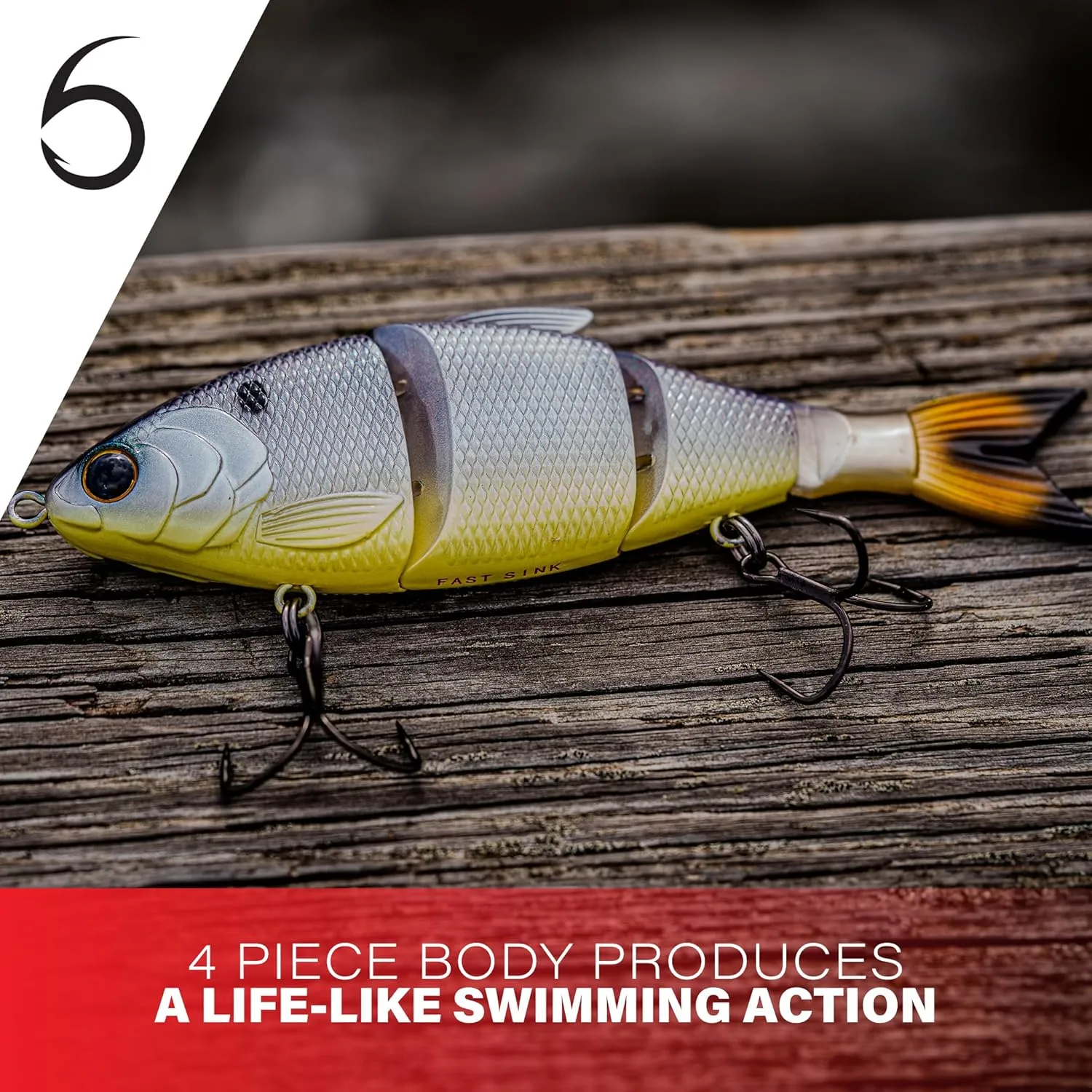 6TH SENSE Trace 6" Multi-Jointed Swimbait - 4-Piece Life-Like Action - Premium 3D Eyes and Scales - Sharp Black Nickel Hooks - Bass Fishing Lure